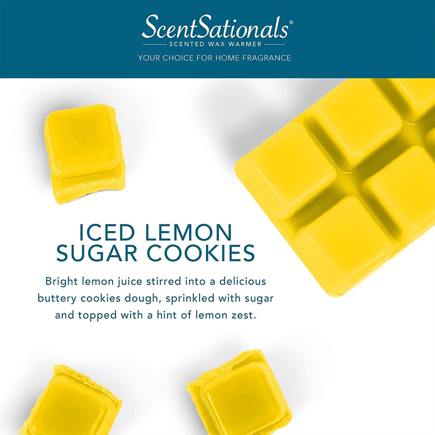 Scentsationals Scented Wax Fragrance Melts - Iced Lemon Sugar Cookies - Wax Cubes Pack, Home Warmer Tart, Electric Wickless Candle Bar Air Freshener, Spa Aroma Decor Gift - 2.5 Oz (4-Pack)