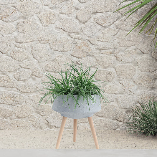 11/15" Gray Terrazzo Planters with Wood Legs - Set of 2