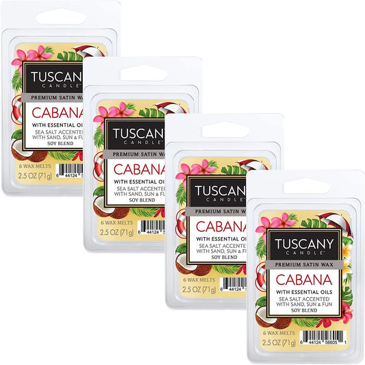 Tuscany Candle™ Premium Satin Wax - Wax Fragrance Melts - Cabana (Sea Salt Accented with Sand, Sun & Fun) - Wax Cubes Pack, Home Warmer Tart, Candle Bar Air Freshener, Spa Aroma - 2.5 Oz (4-Pack)
