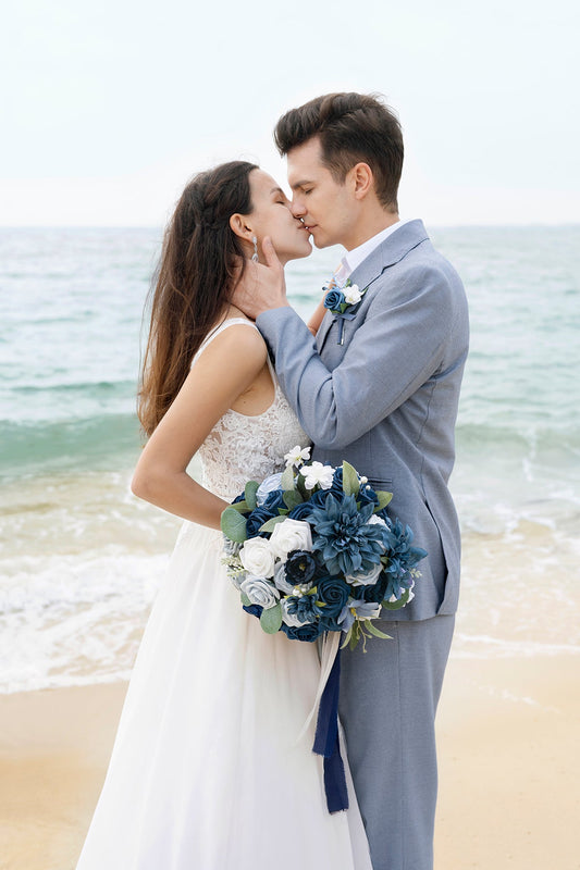 Small Round Bridal Bouquet in Noble Navy Blue