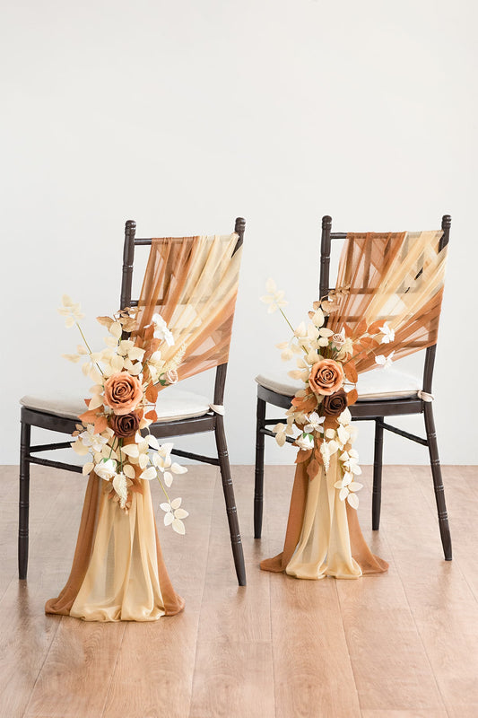 Wedding Aisle Chair Flower Decoration in Rust & Sepia