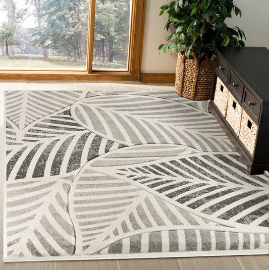 3'8'' x 5'6'' Grey Leaf Hand-Carved Soft Rug