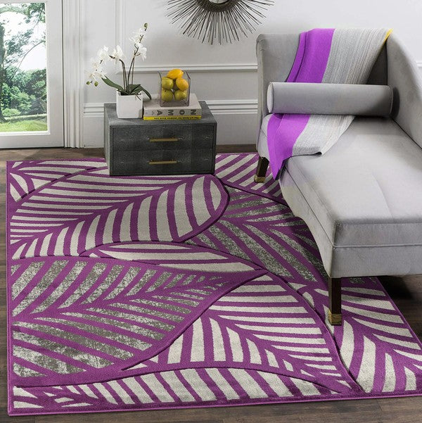 3'8'' x 5'6'' Purple Leaf Hand-Carved Soft Rug