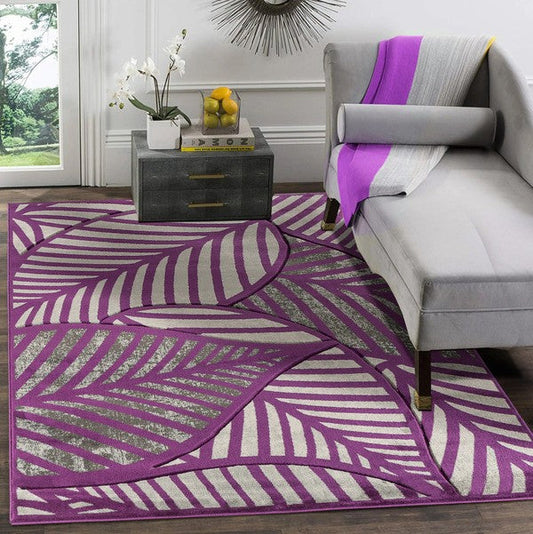 3'8'' x 5'6'' Purple Leaf Hand-Carved Soft Rug