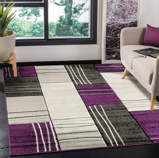 3'8'' x 5'6'' Purple Soft Geometric Soft Rug