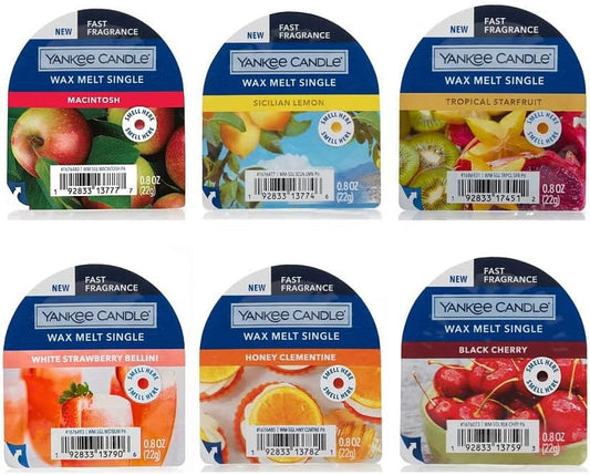 Yankee Candle Set of 6 Assorted Fruit Wax Melt Singles - Randomly Mixed Scents