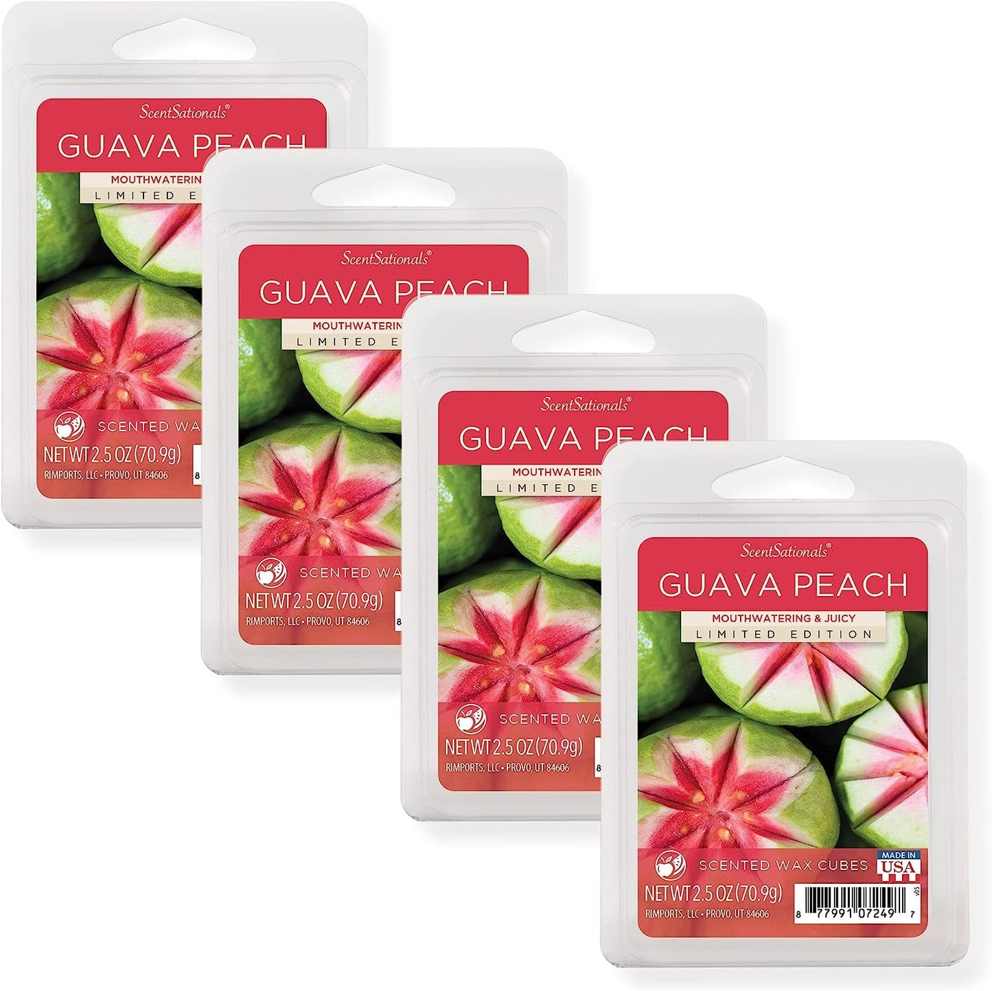 Scentsationals Scented Wax Fragrance Melts - Iced Lemon Sugar Cookies - Wax Cubes Pack, Home Warmer Tart, Electric Wickless Candle Bar Air Freshener, Spa Aroma Decor Gift - 2.5 Oz (4-Pack) Home & Garden > Decor > Home Fragrances > Wax Tarts Rimports, LLC Guava Peach