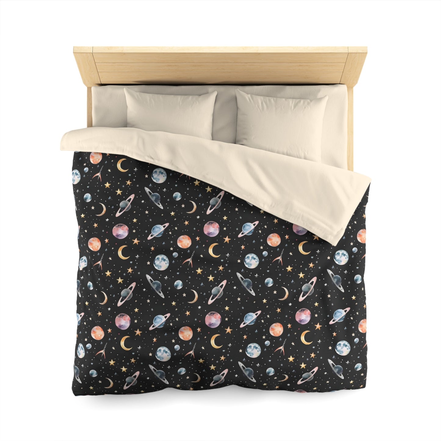 Space Planets Duvet Cover, Celestial Stars Moon Bedding Queen King Full Twin XL Microfiber Unique Designer Bed Quilt Bedroom Decor