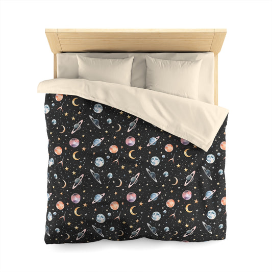 Space Planets Duvet Cover, Celestial Stars Moon Bedding Queen King Full Twin XL Microfiber Unique Designer Bed Quilt Bedroom Decor
