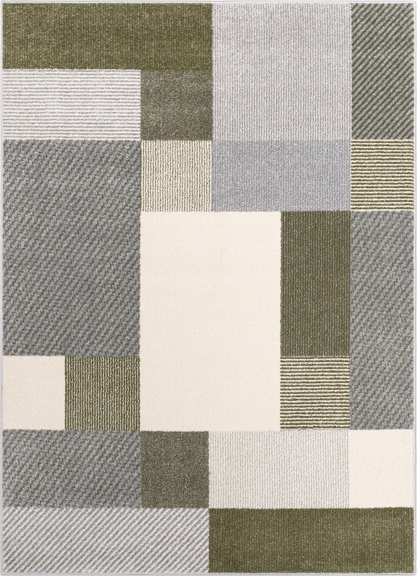 Wilma Modern Geometric Squares Green Grey Rug