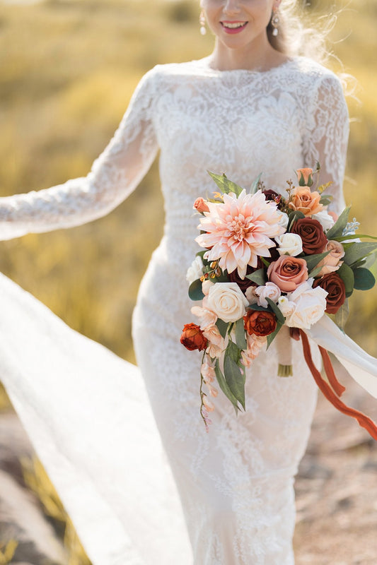 Small Cascade Bridal Bouquet in Sunset Terracotta