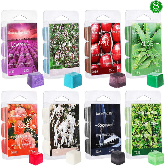 YIH Set of 8 Assorted Wax Cubes/Melts/Tarts - 2.5 Oz Each Apple, Aloe, Green Tea, Sandalwood, Rose, Vanilla, Jasmine, Lavender Ideal Gift