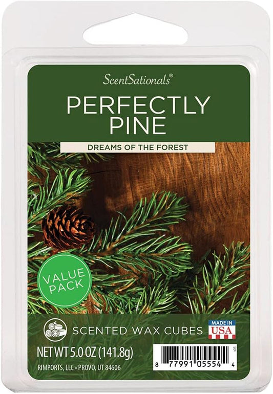 Scentsationals Scented Wax Fragrance Melts 5.0 Oz - Perfectly Pine - 12 Wax Cubes Pack, Home Warmer Tart, Electric Wickless Candle Bar Air Freshener, Spa Aroma Decor Gift - Value Pack