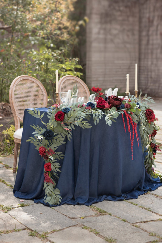 9ft Head Table Flower Garland in Burgundy & Navy