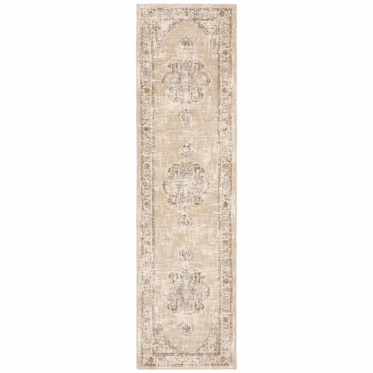 2'X3' Beige And Ivory Center Jewel Area Rug