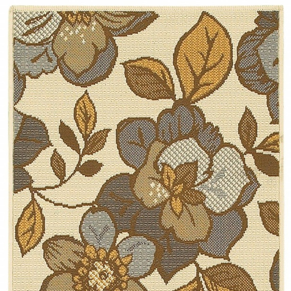 2' X 4' Gray and Ivory Floral Indoor Outdoor Area Rug