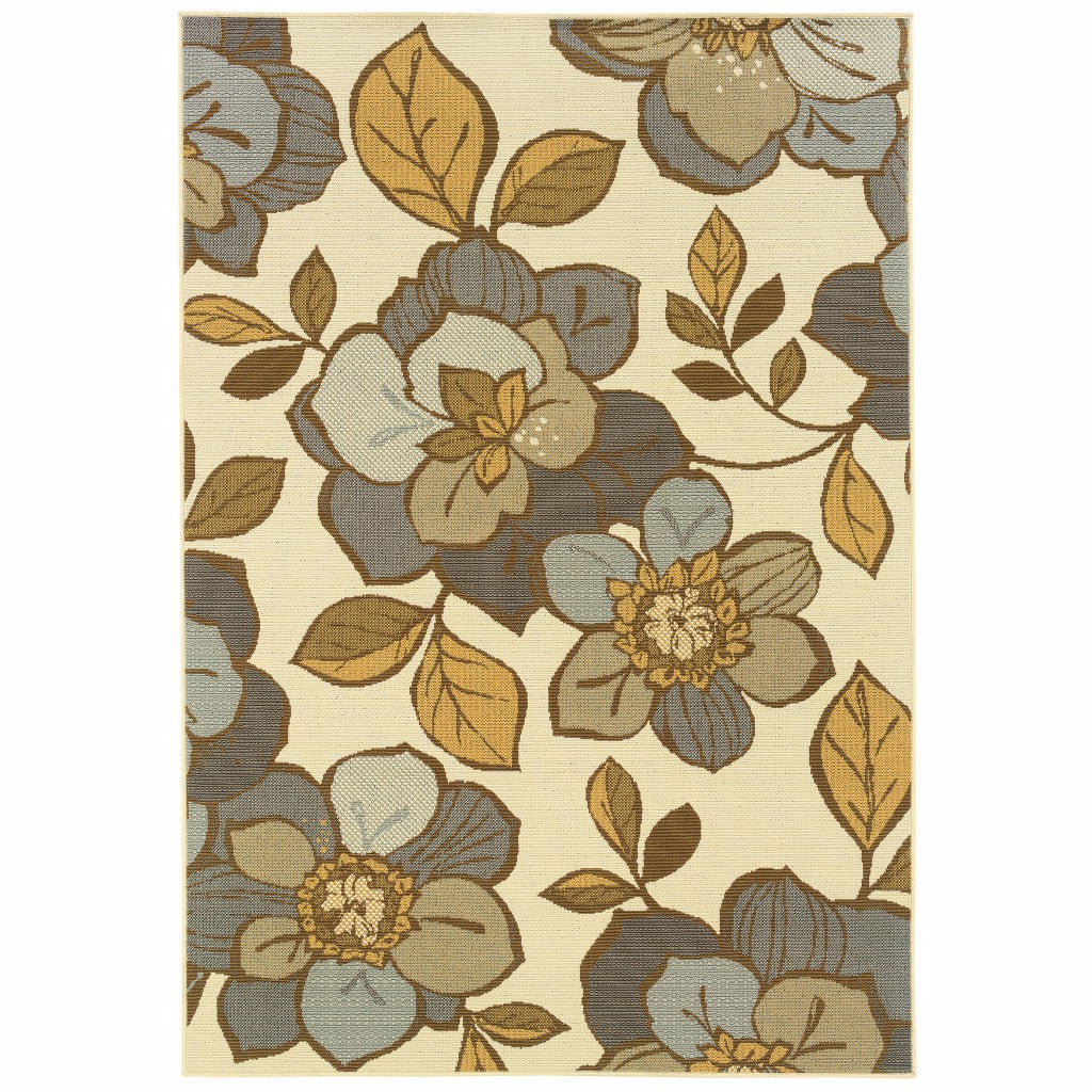 2' X 4' Gray and Ivory Floral Indoor Outdoor Area Rug