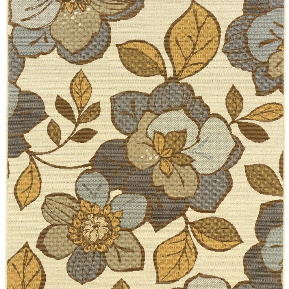 2' X 4' Gray and Ivory Floral Indoor Outdoor Area Rug