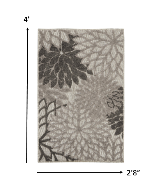 2' X 6' Gray Floral Indoor Outdoor Area Rug