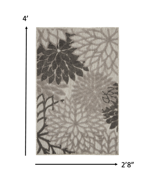 2' X 6' Gray Floral Indoor Outdoor Area Rug