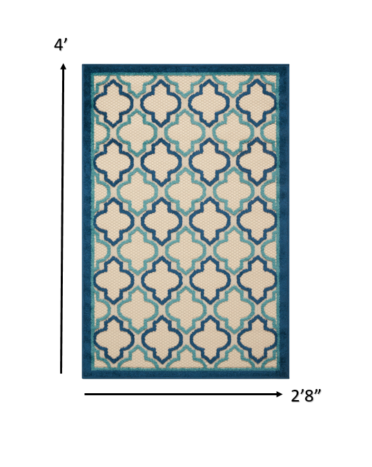 4' X 6' Blue And Ivory Geometric Indoor Outdoor Area Rug