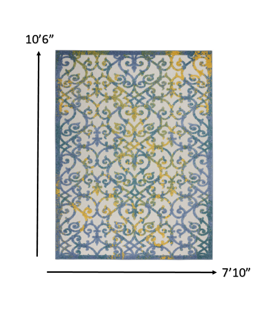 4' X 6' Ivory And Blue Floral Indoor Outdoor Area Rug