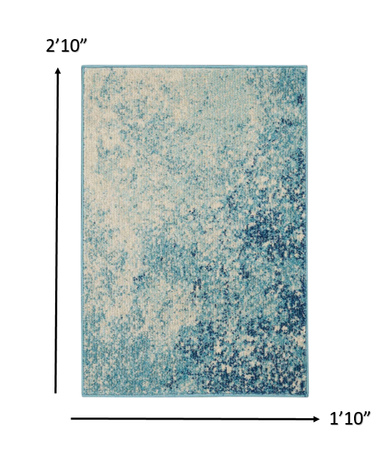 2' X 3' Ivory And Blue Abstract Power Loom Area Rug