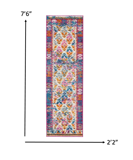 2’ X 3’ Ivory And Magenta Tribal Pattern Scatter Rug