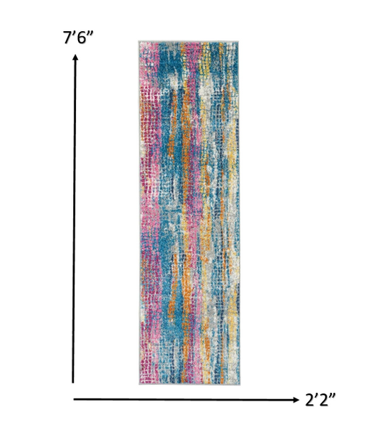8' Pink And Blue Abstract Power Loom Runner Rug