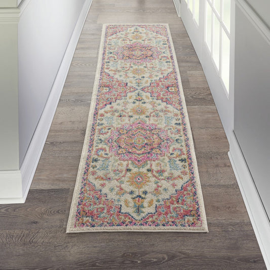 6' Pink And Ivory Southwestern Dhurrie Runner Rug
