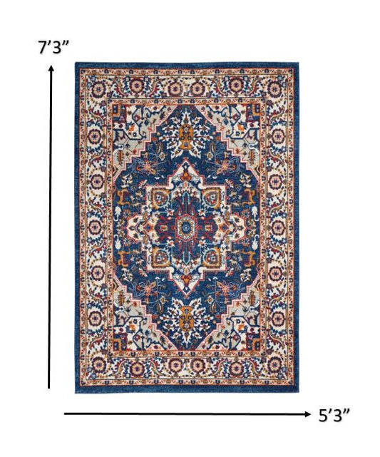 4' X 6' Blue And Ivory Power Loom Area Rug
