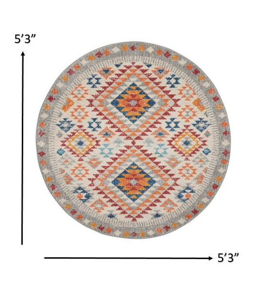 8' Gray And Ivory Geometric Dhurrie Runner Rug