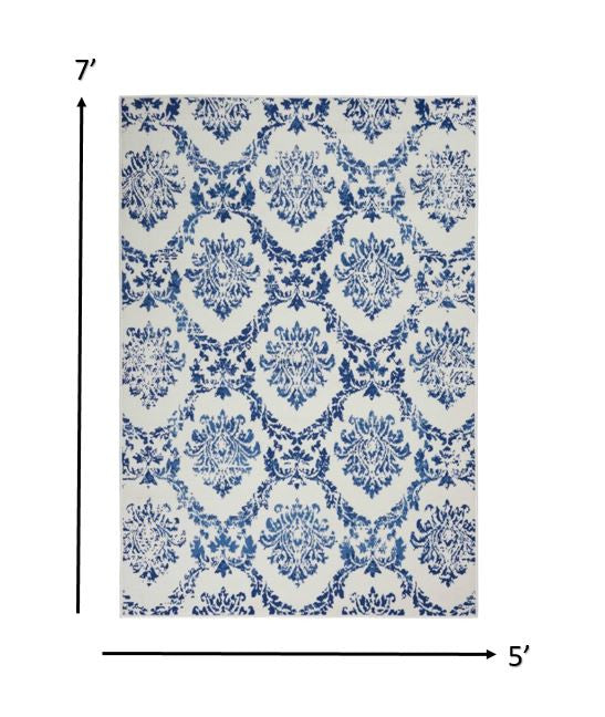 4' X 6' Blue Floral Dhurrie Area Rug