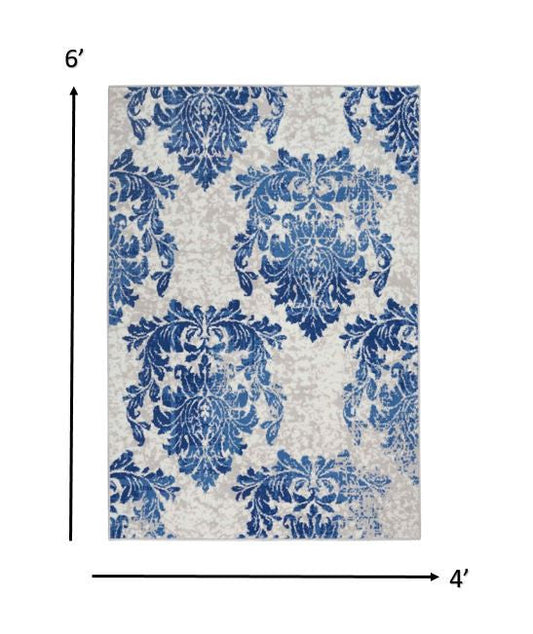 5' X 7' Navy Blue Floral Dhurrie Area Rug