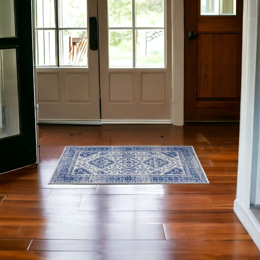 4' X 6' Navy Blue Geometric Dhurrie Area Rug