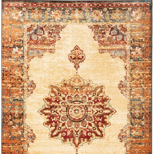 4’ X 6’ Gold And Orage Floral Medallionarea Rug