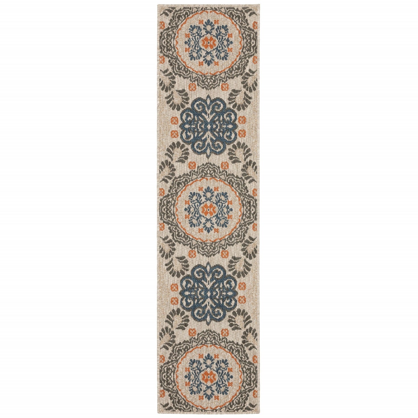 2' X 8' Blue and Gray Moroccan Indoor Outdoor Area Rug
