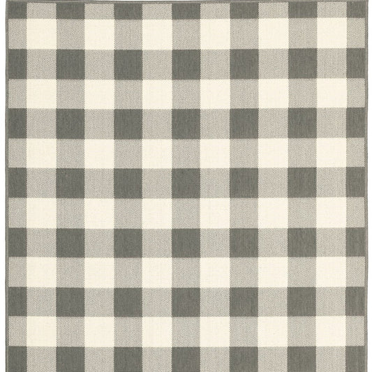 2' X 8' Gray and Ivory Indoor Outdoor Area Rug