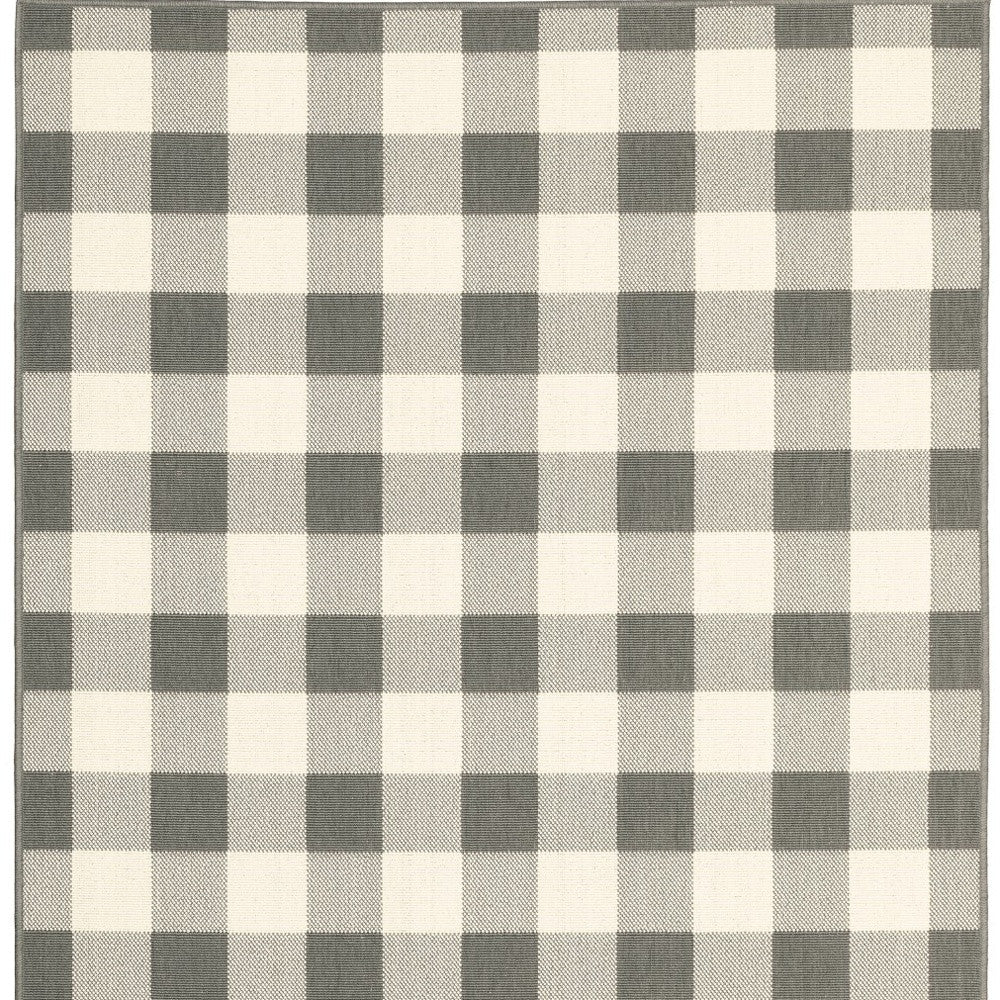 2' X 8' Gray and Ivory Indoor Outdoor Area Rug