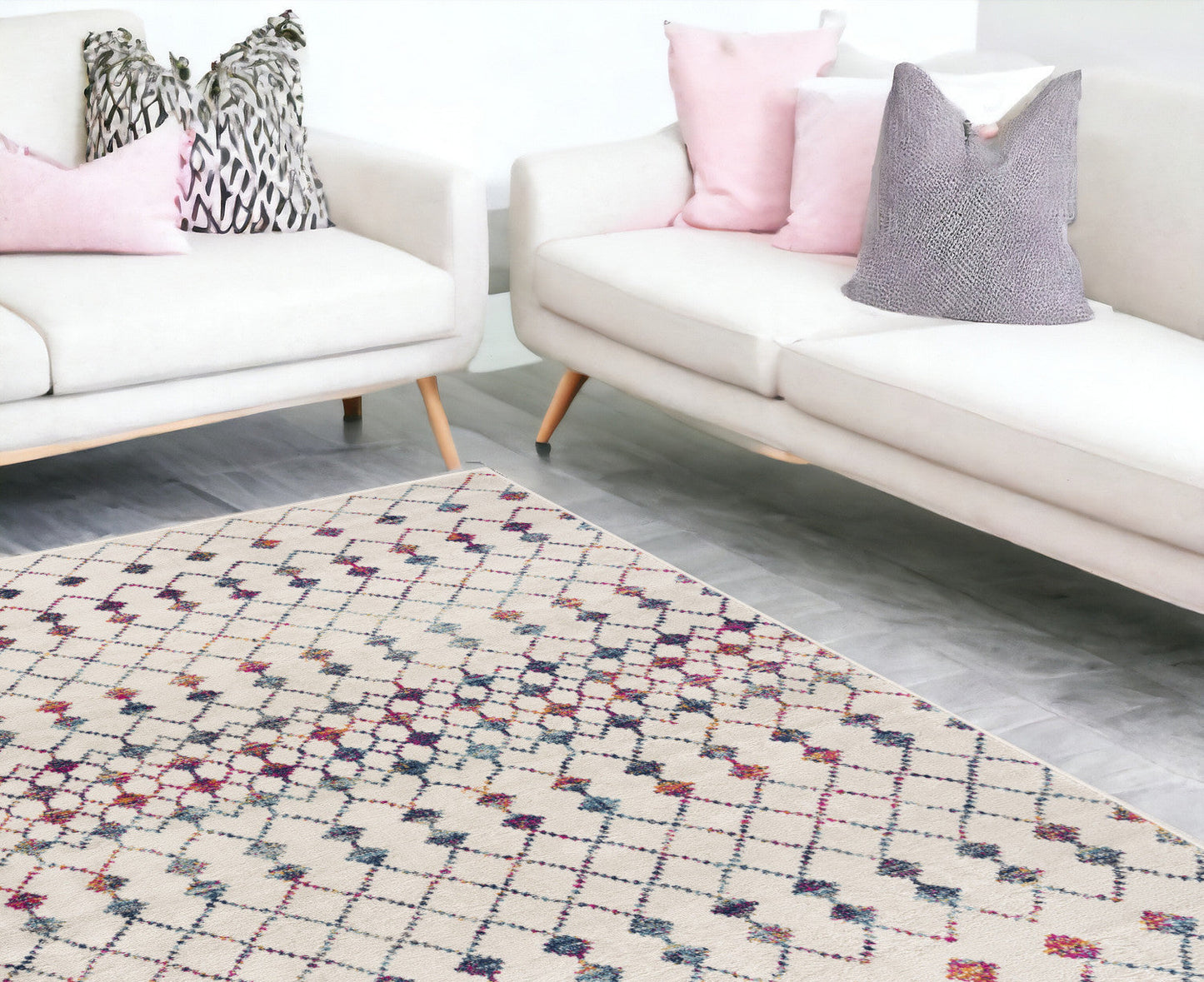2' X 4' Cream Ikat Dhurrie Area Rug