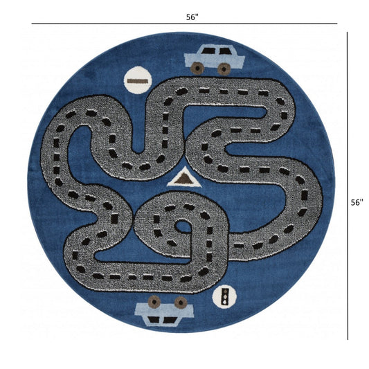 4’ x 6’ Navy Imaginative Racetrack Area Rug