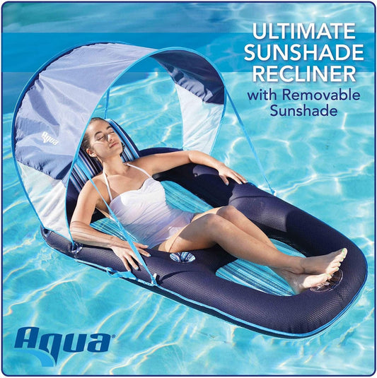 Aqua Campania Ultimate 2-In-1 Pool Float Lounge – Extra Large – Inflatable Pool Floats for Adults with Adjustable Backrest & Cupholder Caddy – Multiple Colors/Styles Home & Garden > Decor > Home Fragrances > Wax Tarts Aqua LEISURE Navy W/Removable Canopy