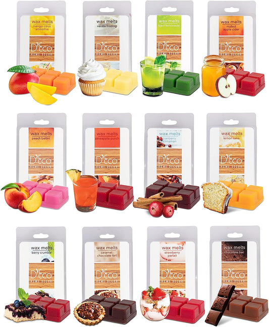 Sweet Treats Scented Wax Melts Variety Set- 12 Assorted 6Pc Cube Sets for Electric Candle Warmer (2.5Oz Ea)- Cinnamon, Caramel, Lemon, Choco, Mango, Vanilla, Pineapple, Strawberry, Peach, Cider, Berry
