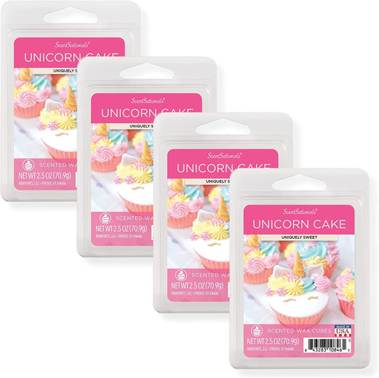 Scentsationals Scented Wax Fragrance Melts - Unicorn Cake - Wax Cubes Pack, Home Warmer Tart, Electric Wickless Candle Bar Air Freshener, Spa Aroma Decor Gift - 2.5 Oz (4-Pack - Unicorn Cake)