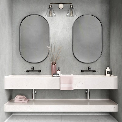 Style Selections 22-in x 36-in Black Oval Framed Bathroom Vanity Mirror - $60