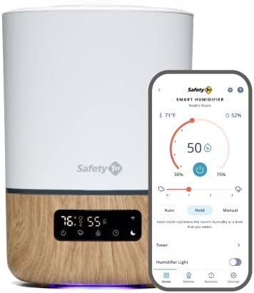 Safety 1st Connected Smart Humidifier Ñ 1 Gallon (3.8L) Tank Size, Cool Mist Humidifier with Hygrometer and Nightlight, and Whisper Quiet for Baby Bedroom, Nursery, iOS and Android Compatible