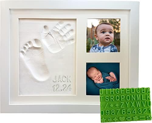 Baby Mushroom Hand & Footprint Clay Keepsake Photo Frame Kit |Capture Milestone Moments with Safe Clay, Stencil Set and Wood Frame |Perfect Newborn Gift for Baby Showers| White |