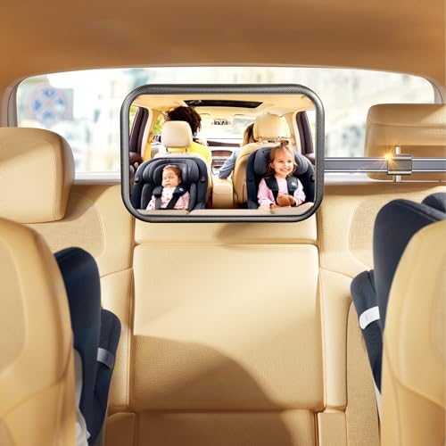 TAZENI Baby Car Mirror, Stretchable Car Mirror for Baby, 360° Caring Baby Mirror for Car Seat Rear Facing Seat Infant Shatterproof, Baby Essentials for Newborn, Crash Tested and Certified