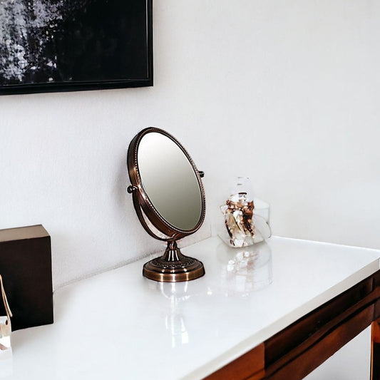 12" Copper Round Metal Framed Makeup Shaving Tabletop Mirror