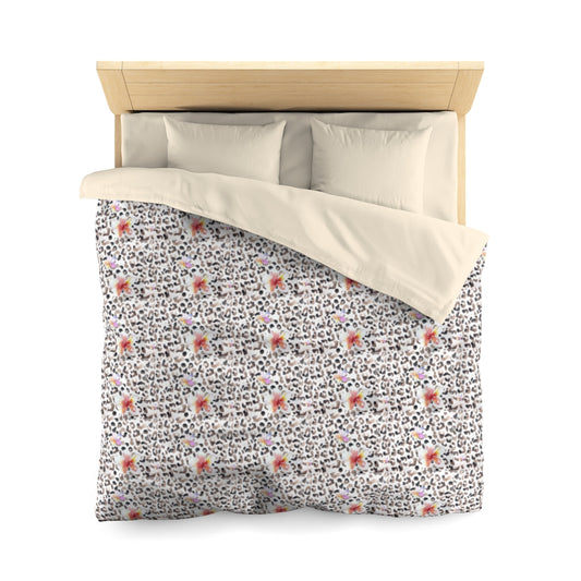 Snow Leopard Duvet Cover, Floral Flowers Microfiber Full Queen Twin Unique Vibrant Bed Cover Modern Home Bedding Bedroom Starcove Fashion